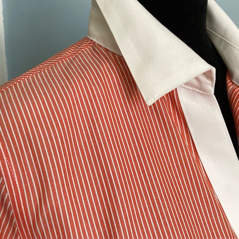 Jones New York Collection Pinstripe French Cuff Button-Down Red White Medium